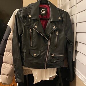 G by Guess Black Leather Jacket with Silver Accents